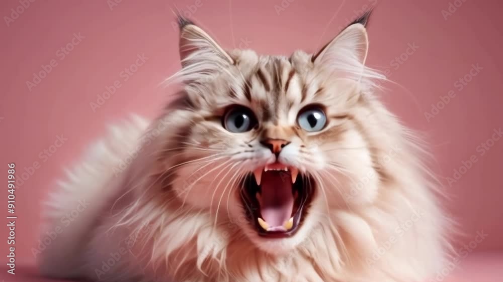 The cat looks with big eyes, is surprised and indignant, meows. The cat looks with big eyes, is surprised and indignant, meows.