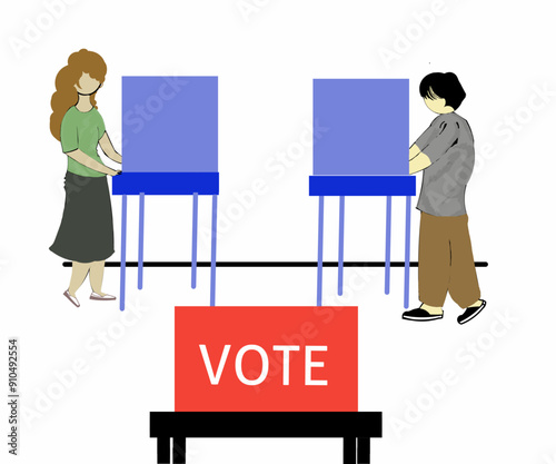 Illustration Design of a man and woman behind a voting booth to cast a secret, closed and secure vote