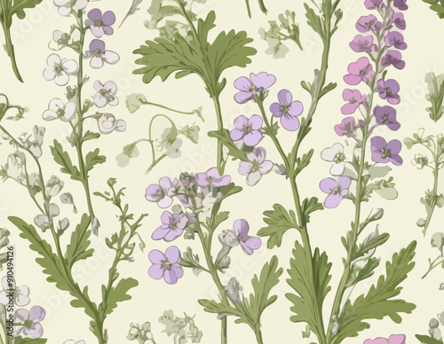Antique botany illustration of wild flowers: Cuckoo Flower, Cardamine pratensis 

