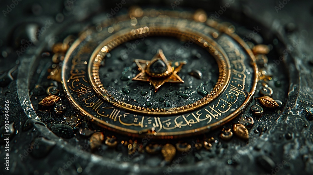 Obraz premium Close-Up Of Intricately Designed Ancient Artifact With Arabic Script