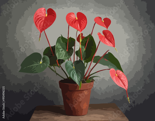 Anthurium plant , 19 century litho 