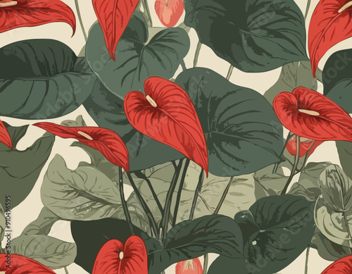 Anthurium plant , 19 century litho 