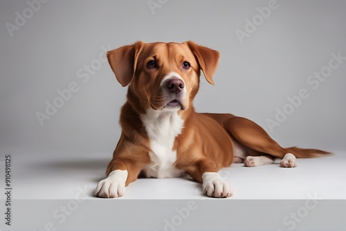 red dog white isolated camera hair sitting looking animal canino cut domestic nobody pet studio vertebrate background carnivore no1 out shot spotted away up puppy young glutton gluttony gourmand