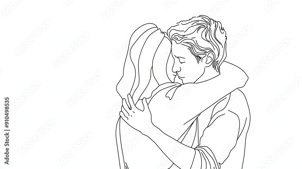 continuous single line drawing of man and woman hugging continuous single line drawing of man and woman hugging