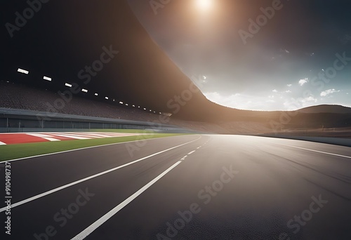 angle wide empty race view international line asphalt start track finish blur lighting speed motion effect apply achievement arena auto battle blue skies champion championship circuit