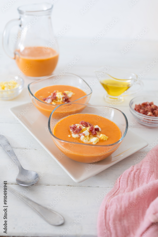Spanish Salmorejo with Olive Oil and Toppings Spanish Salmorejo with Olive Oil and Toppings