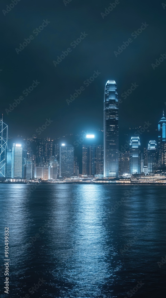 A stunning view of a modern city skyline illuminated at night, integrated with digital graphics showcasing technology and connectivity throughout the urban landscape A stunning view of a modern city skyline illuminated at night, integrated with digital graphics showcasing technology and connectivity throughout the urban landscape