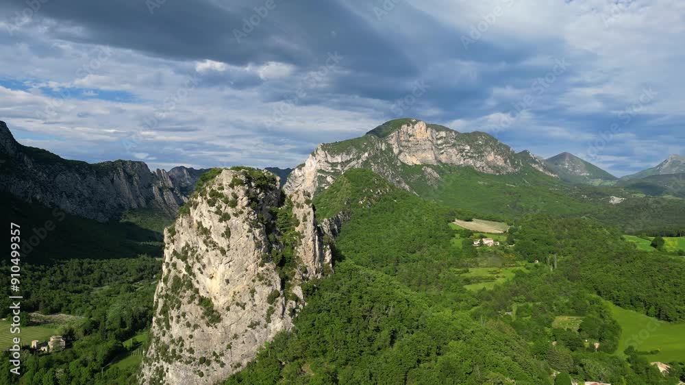 Panoramic mountain view near the village of Saou in the Drome department in France of the Vercors hills, the marly hills and the Val de Drome valley. The Saou forest and the 3 peaks - Drome Valley Panoramic mountain view near the village of Saou in the Drome department in France of the Vercors hills, the marly hills and the Val de Drome valley. The Saou forest and the 3 peaks - Drome Valley