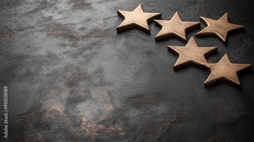 five golden stars arranged in a horizontal line, symbolizing excellence and high ratings for products or services. Ideal for reviews, ratings, and quality assurance concepts