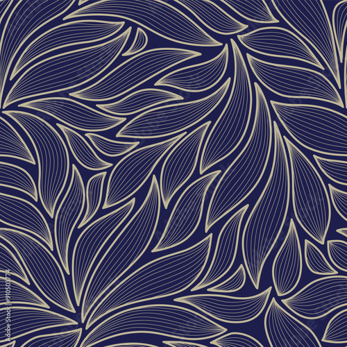 Gold foliage line art pattern vector collection. Hand made with line design pattern. Design for  wall panel decor,  cover background, wallpaper and banner.