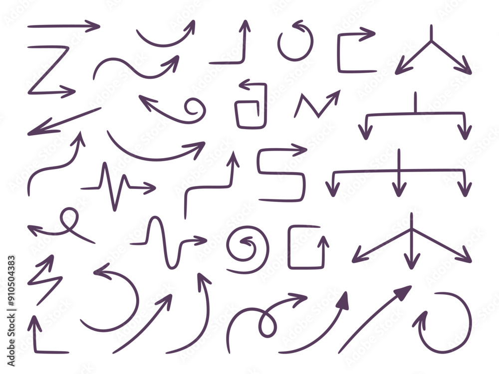 Collection of hand drawn arrows. Sketch arrow design for education and business plan Collection of hand drawn arrows. Sketch arrow design for education and business plan