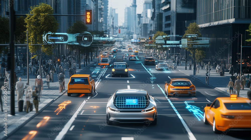 Naklejka premium 未来都市の自動運転車