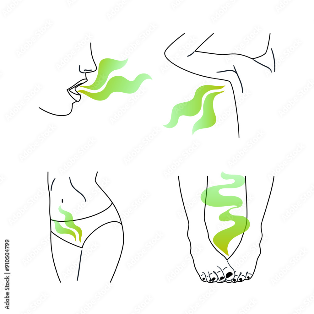 Collection of stinking odors of sweat and unwashed body. Stinky breath, feet, panties, armpit Collection of stinking odors of sweat and unwashed body. Stinky breath, feet, panties, armpit