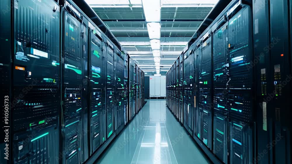 An interior view of a data center with rows of server racks and bright lighting.
Concept: data storage, internet server hardware, cloud computing An interior view of a data center with rows of server racks and bright lighting.
Concept: data storage, internet server hardware, cloud computing