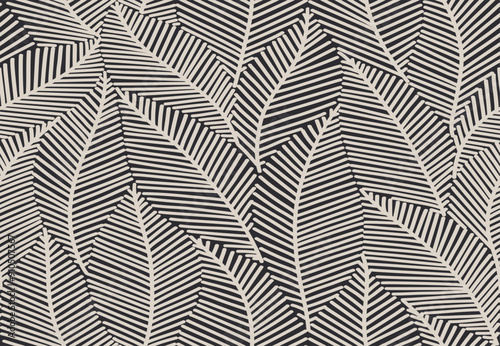 Seamless grey and black floral background with leaves. Hand drawn minimal abstract organic shapes pattern. Vector black abstact pattern with grey leaves.