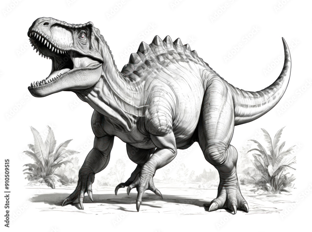 Fototapeta premium tyrannosaurus in nature, pencil drawing dinosaur figure on white background