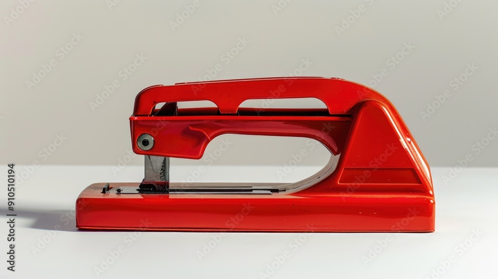 A red sewing machine sits on a table, ready for use A red sewing machine sits on a table, ready for use