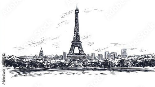 Hand-drawn sketch of a famous Parisian landmark.