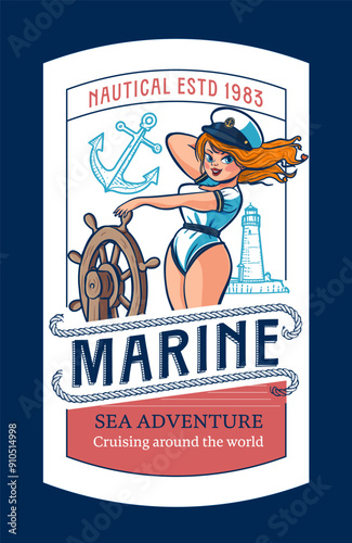 navy woman label vintage nautical graphic