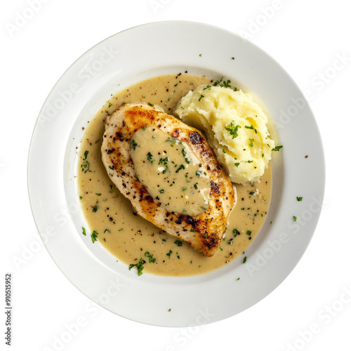 A Plate of Grilled Chicken with Mustard Sauce Isolated on a Transparent Background