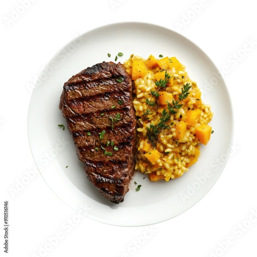 A Plate of Grilled Steak wi...