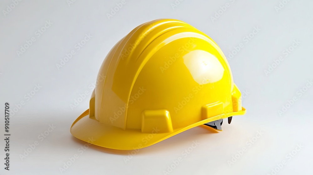 A yellow hardhat, meant to protect workers from head injuries, is shown alone on a white background. A yellow hardhat, meant to protect workers from head injuries, is shown alone on a white background.