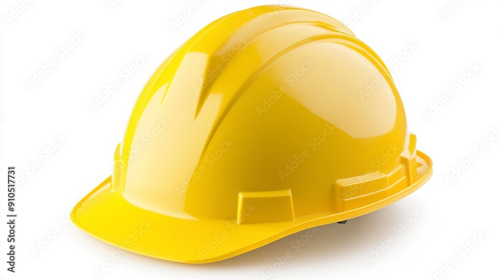 A yellow hardhat, meant to protect workers from head injuries, is shown alone on a white background. A yellow hardhat, meant to protect workers from head injuries, is shown alone on a white background.