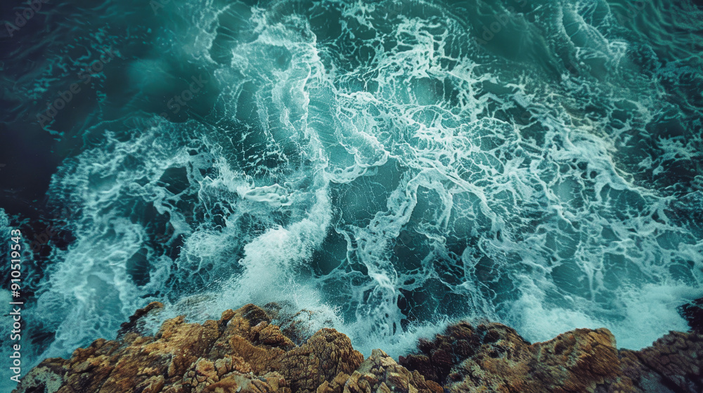 Aerial view of ocean waves and rocks Aerial view of ocean waves and rocks