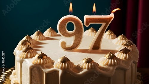 97th birthday cake with candles, ninety-seven birthday celebration, happy birthday 97 years celebration photo