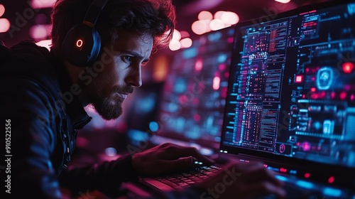User utilizing a mobile phone and laptop with privacy security and data encryption systems, emphasizing cybersecurity and secure internet access, perfect for showcasing data protection and software te