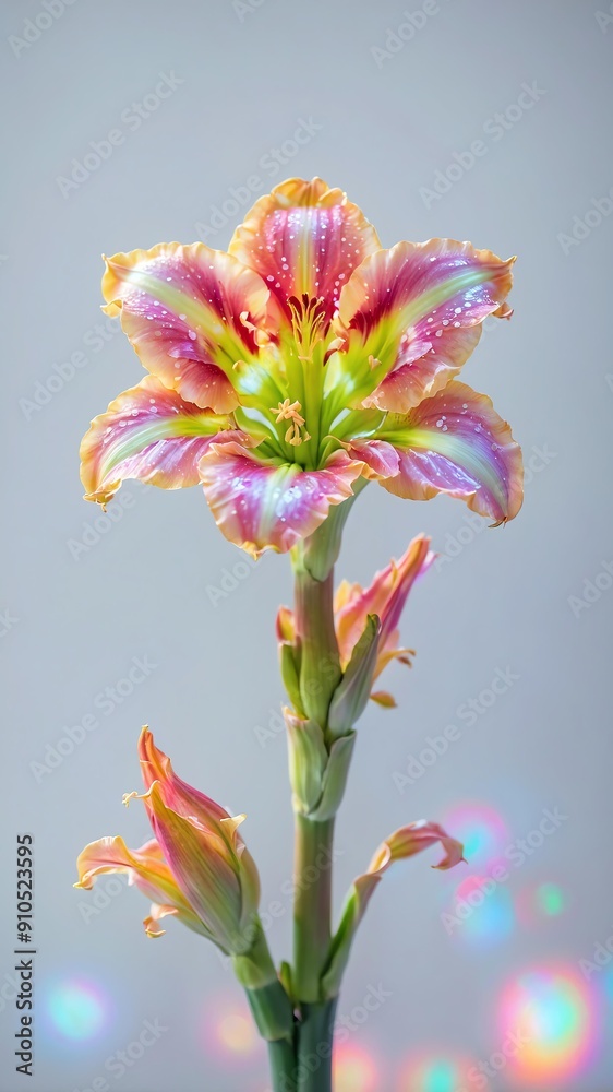 Fototapeta premium minimalist iridescent single amaryllisflower isolated background