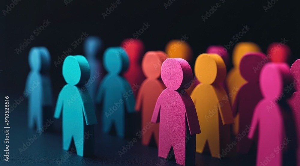 A Row of Colorful Paper Cutout People Figures A Row of Colorful Paper Cutout People Figures