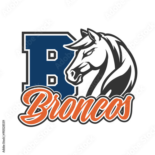 Broncos Illustration Clip Art Design Shape. Mascot Silhouette Icon Vector.