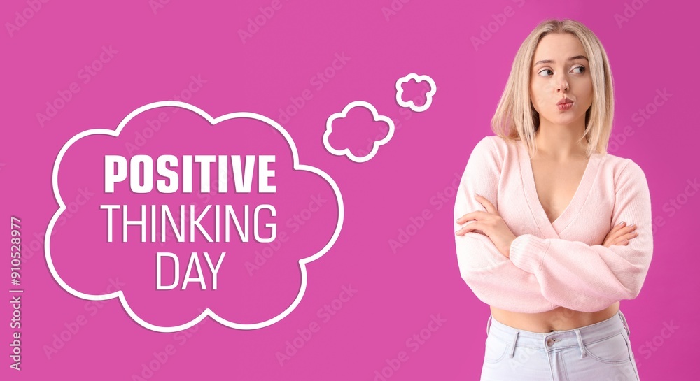 Banner for Positive Thinking Day with thoughtful young woman Banner for Positive Thinking Day with thoughtful young woman