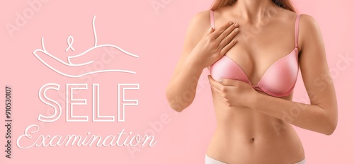 Young woman in bra checking...