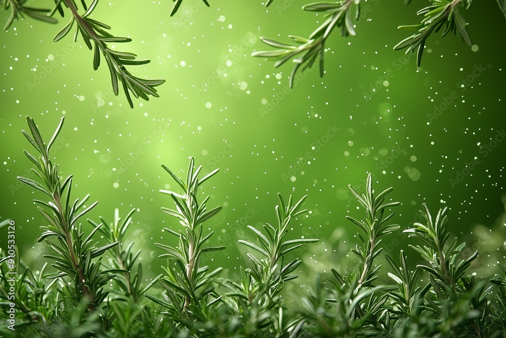 Fototapeta premium Vibrant Green Rosemary Plants Stirring in a Gentle Breeze Under a Sunlit Sky