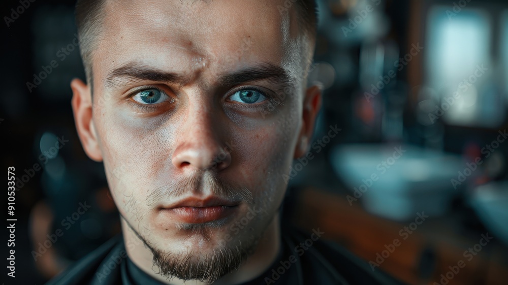 Close-up portrait of a young Lithuanian male barber in a barbershop. Close-up portrait of a young Lithuanian male barber in a barbershop.