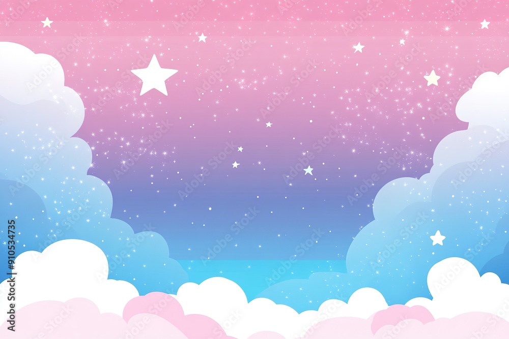 Pastel Sky with Fluffy Clouds and Sparkling Stars Pastel Sky with Fluffy Clouds and Sparkling Stars