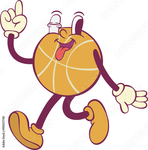Basketball ball retro groovy mascot cartoon character