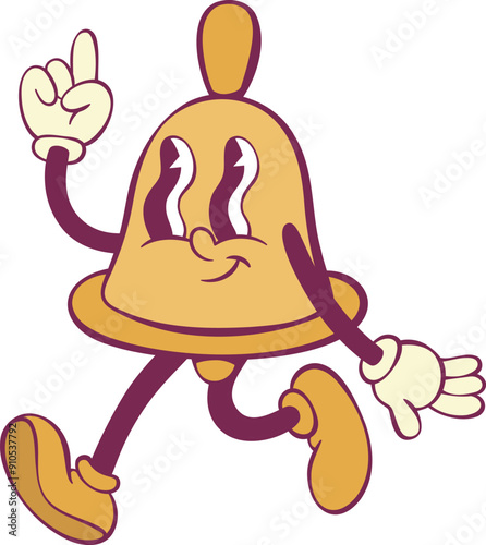 School bell retro groovy mascot character
