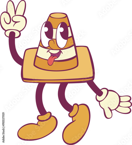 Traffic cone character in retro groovy style