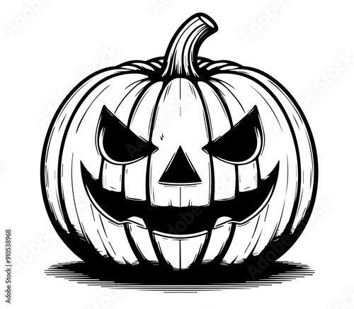 spooky halloween pumpkin illustrations in black and white line art vector