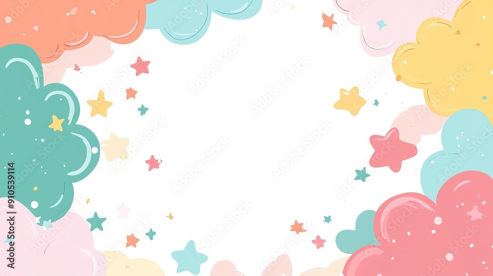 White Background with Colorful Clouds and Stars White Background with Colorful Clouds and Stars