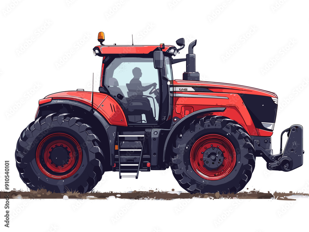 Red tractor isolated on white background. Vector illustration in cartoon style Red tractor isolated on white background. Vector illustration in cartoon style