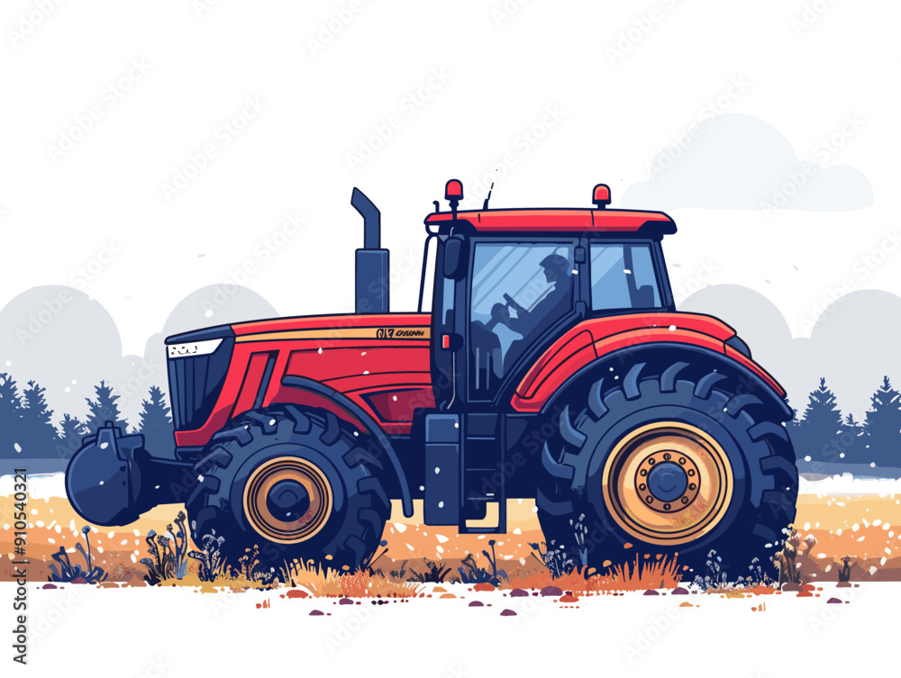 Obraz premium Tractor on the field. Vector illustration in a flat style