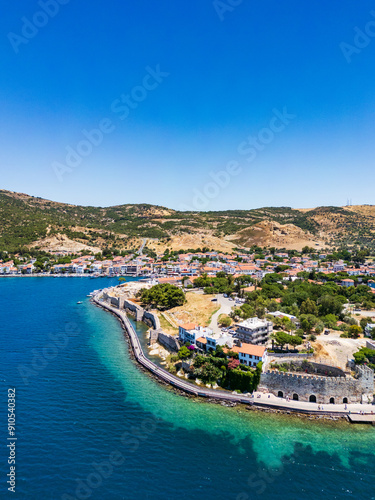 Fototapeta Naklejka Na Ścianę i Meble -  Eski Foca aerial drone view, a popular resort on the Aegean coast in Izmir, Turkey