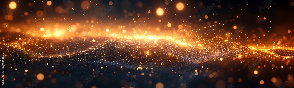 Fototapeta premium Golden Galactic Glow, gold and black. defocused, banner 