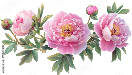 Fototapeta Naklejka Na Ścianę i Meble -  vector pink peonies clip art on white background no shadows vector...