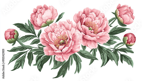 Fototapeta Naklejka Na Ścianę i Meble -  vector pink peonies clip art on white background no shadows vector...