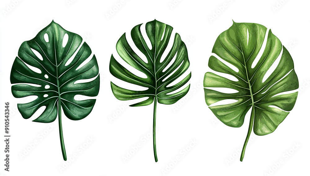 vector, clip art style illustration of three tropical leaves with... vector, clip art style illustration of three tropical leaves with...